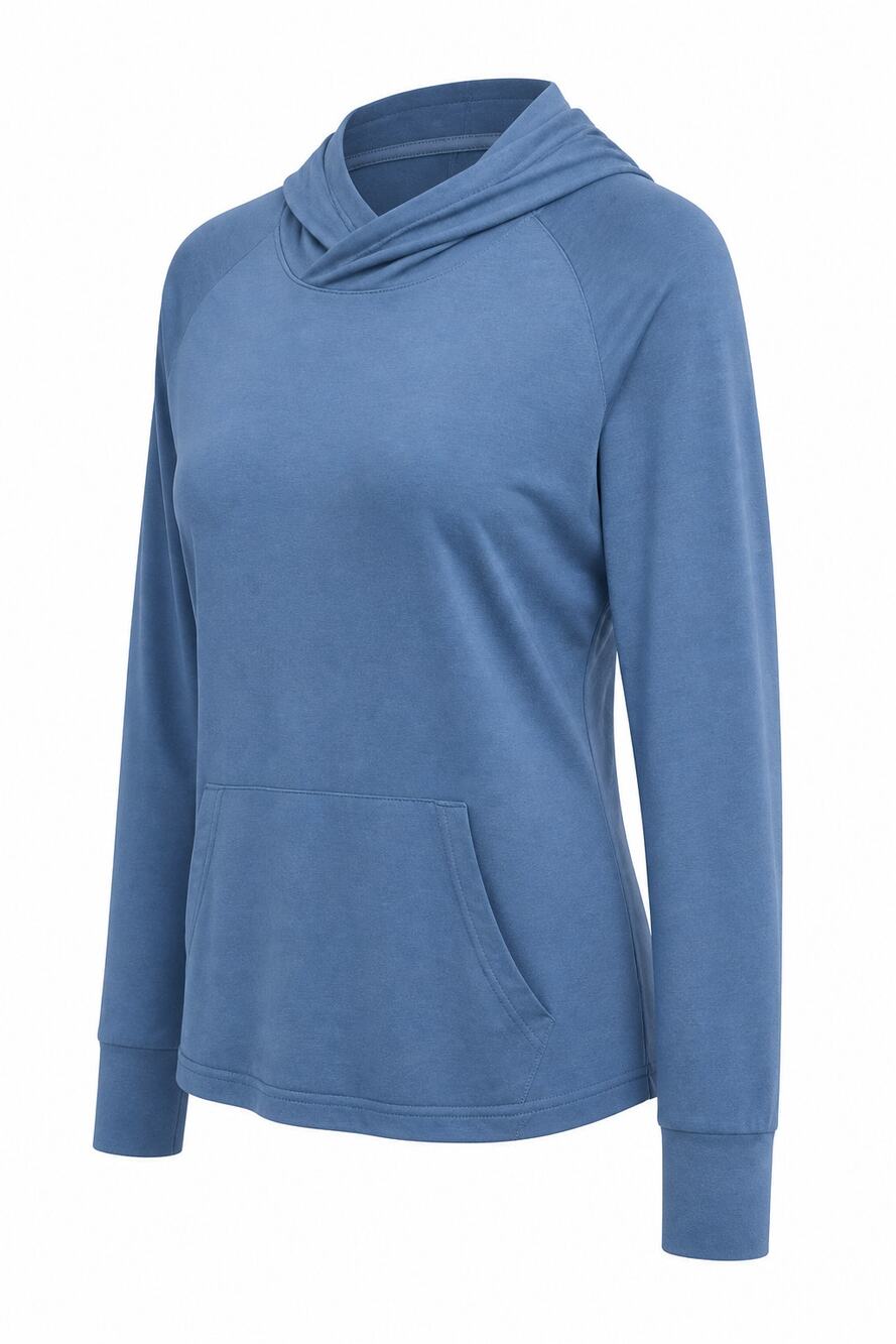Zyia Active Blue Hooded Long Sleeve Top Womens SZ XL Pocket Athleisure Tunic